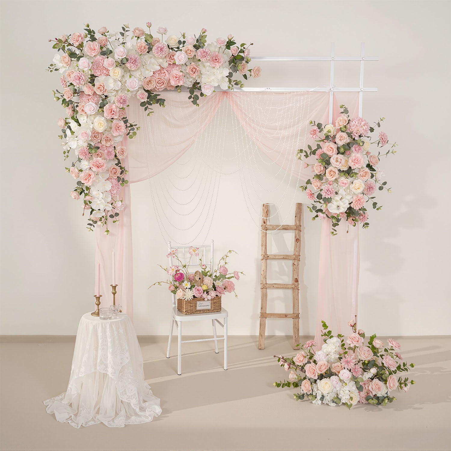 Uflower Wedding Backdrop Pink Rose Green Leaf Floral Arrangement